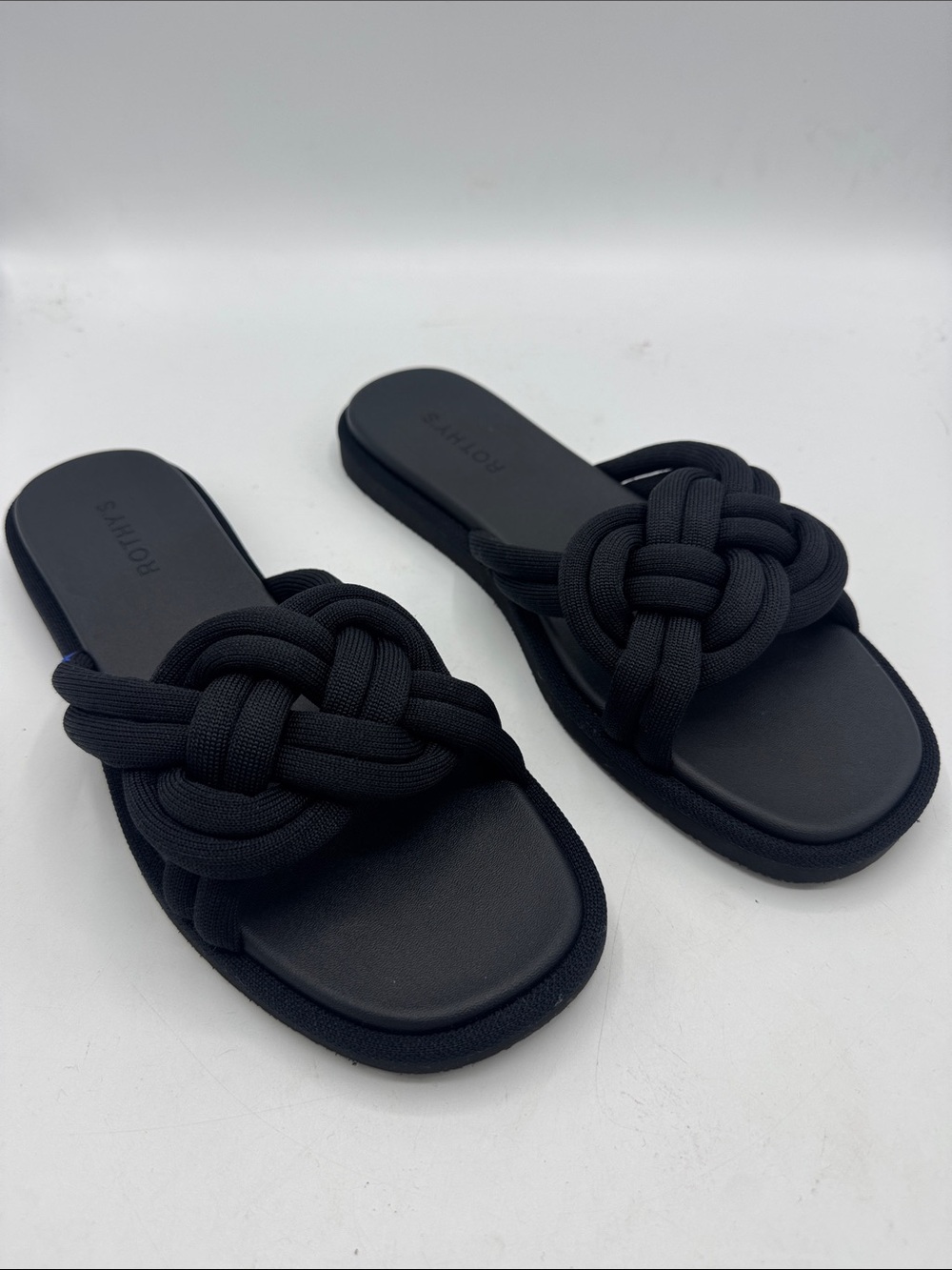 Rothy's The Summer Sandal Black Braided Knotted Slide Sandals Size 11 NWT